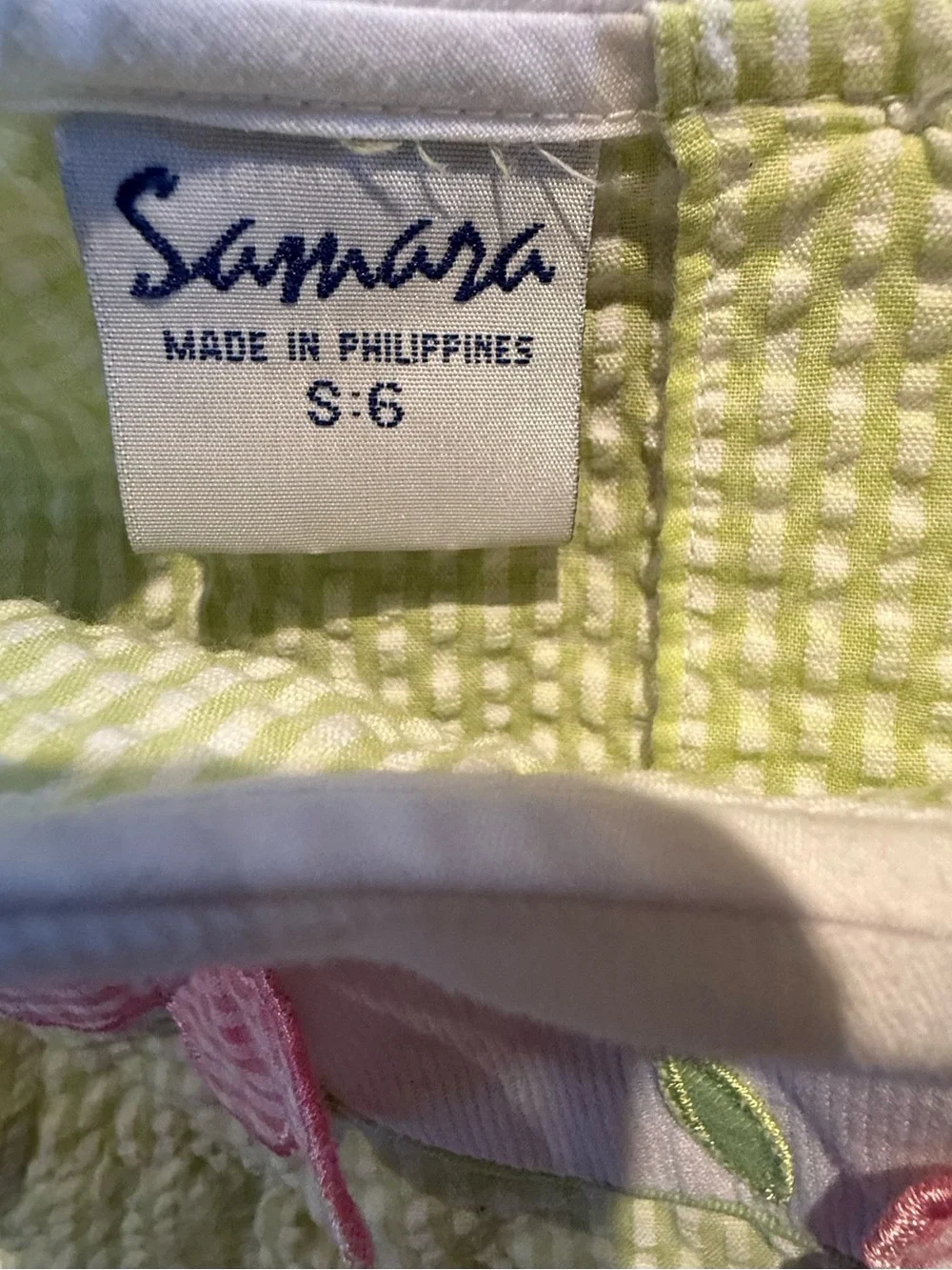 Girls' sz 6,Seersucker Pale Green Textured Dress,Pink Floral & Butterfly,Pockets
